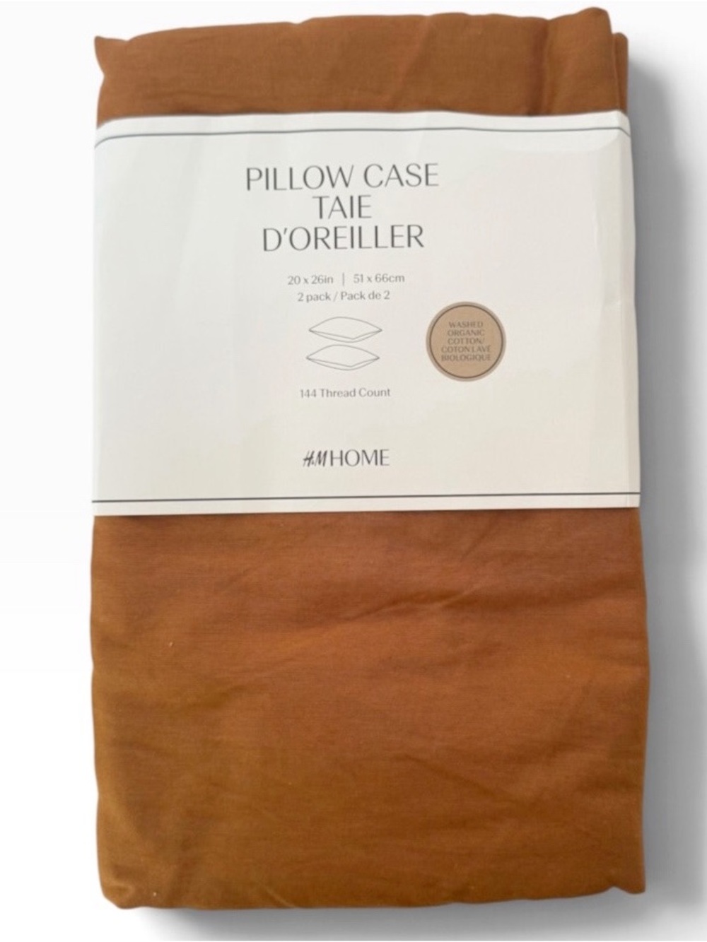H&M Home Washed Organic Cotton 144 Thread Count Set of Pillow Cases Rust NEW